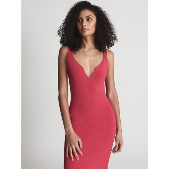 💕REISS💕 Dakota Sweetheart Neck Knitted Bodycon Dress ~ Pink Medium M - Picture 3 of 16